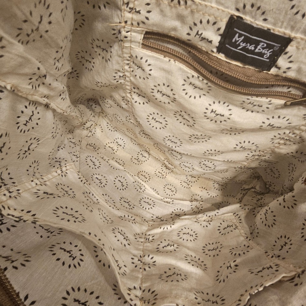Myra Bag Side Floral Print Upcycled Canvas & Genuine Leather Tote Bag *read*